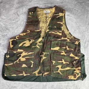 Sports Afield Hunting Vest Mens L Camo Utility Game Bag Cotton Canvas Zip vtg